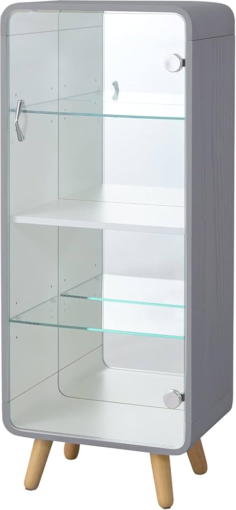 【美品】コレクションシェルフ　フィギュアケース　４段　背面ミラー　グレー Amazon.co.jp: パレットライフ グッズ収納棚 扉付き 可動棚 背面